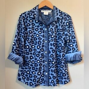 Gretchen Scott Blue Leopard Print Button-Up Shirt